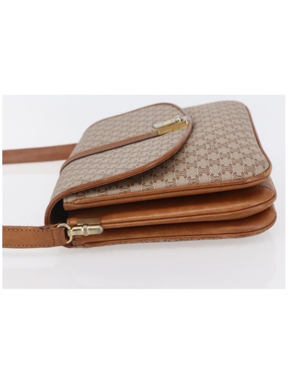 Authentic CELINE Macadam Canvas Shoulder Bag PVC Beige Gold - Picture 2 of 16